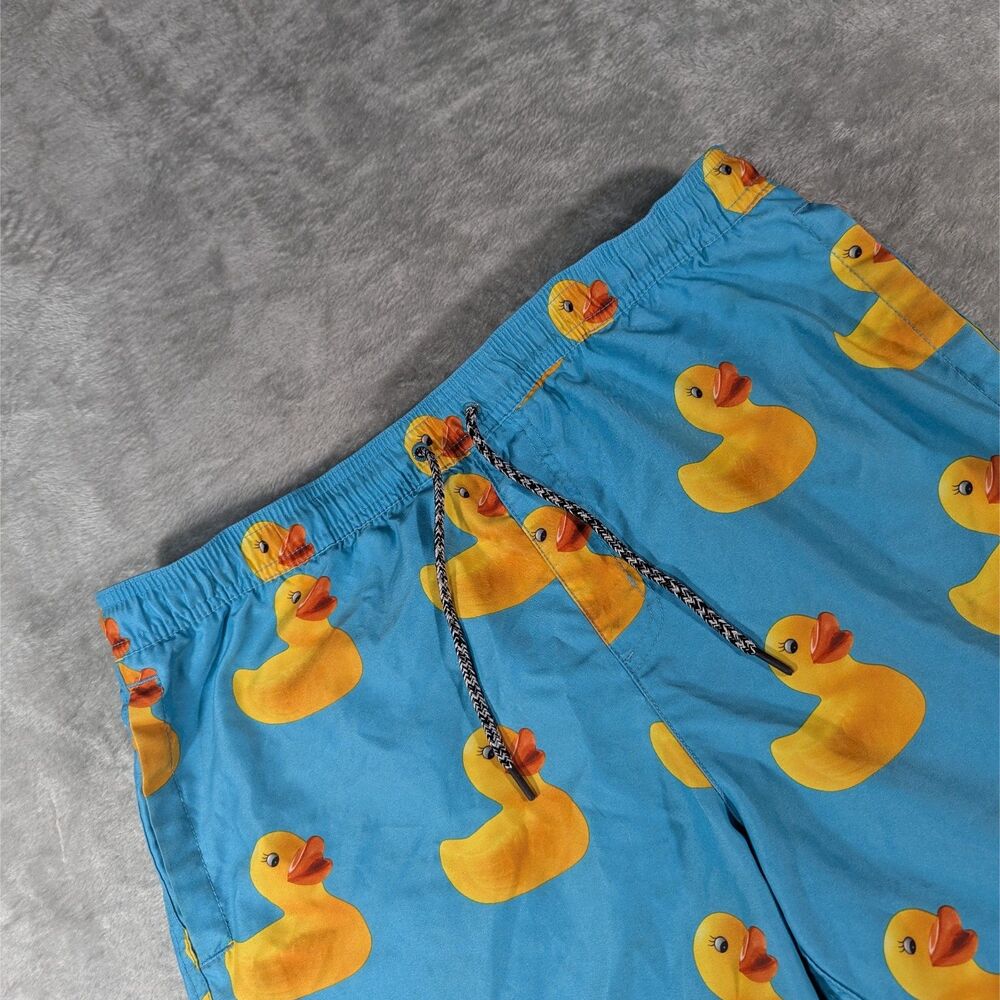 Neff Mens Large Rubber Duck Swim Trunks Blue Board Shorts Bathing Suit Ducks